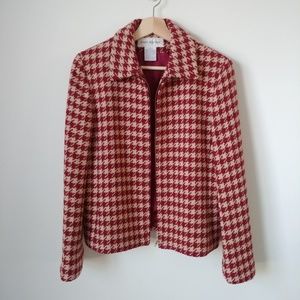 Jones New York Burgundy houndstooth wool jacket